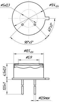 Рис.1. Габаритные чертеж фоторезистора СФ2 – 5А