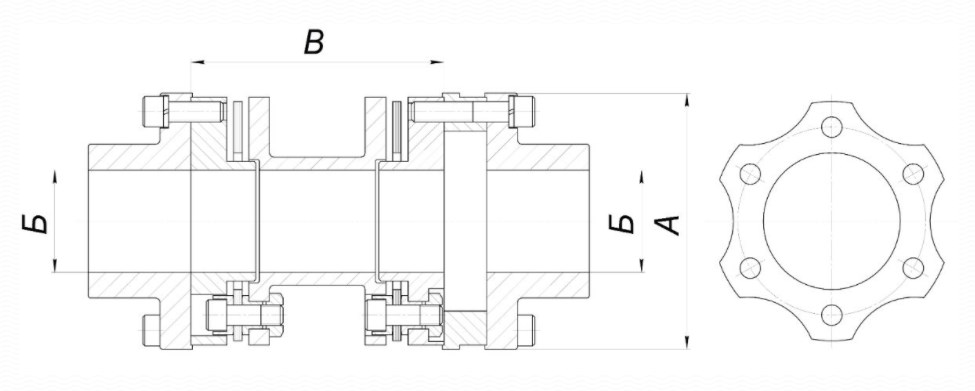 Схема габаритных размеров упругой пластинчатой муфты