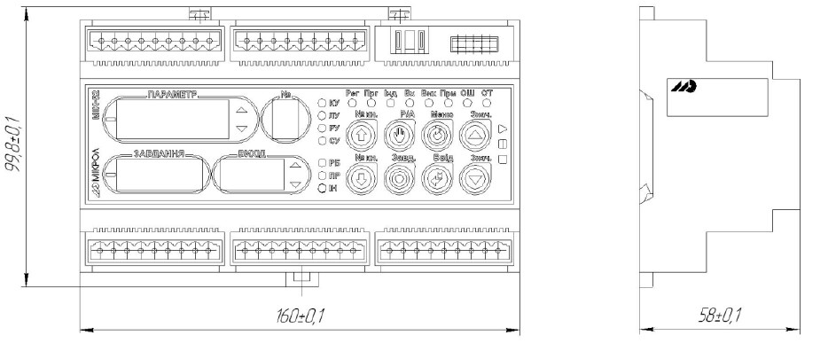 Схема габаритных размеров контроллера МИК-53Н