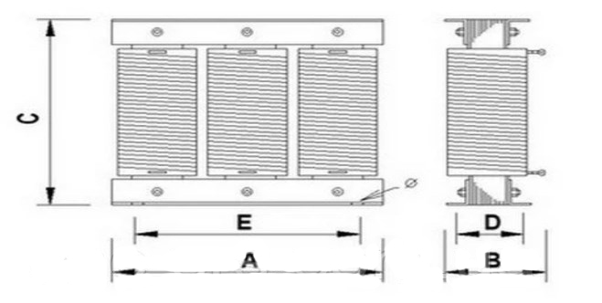 Схема габаритных размеров дросселя РК-021020