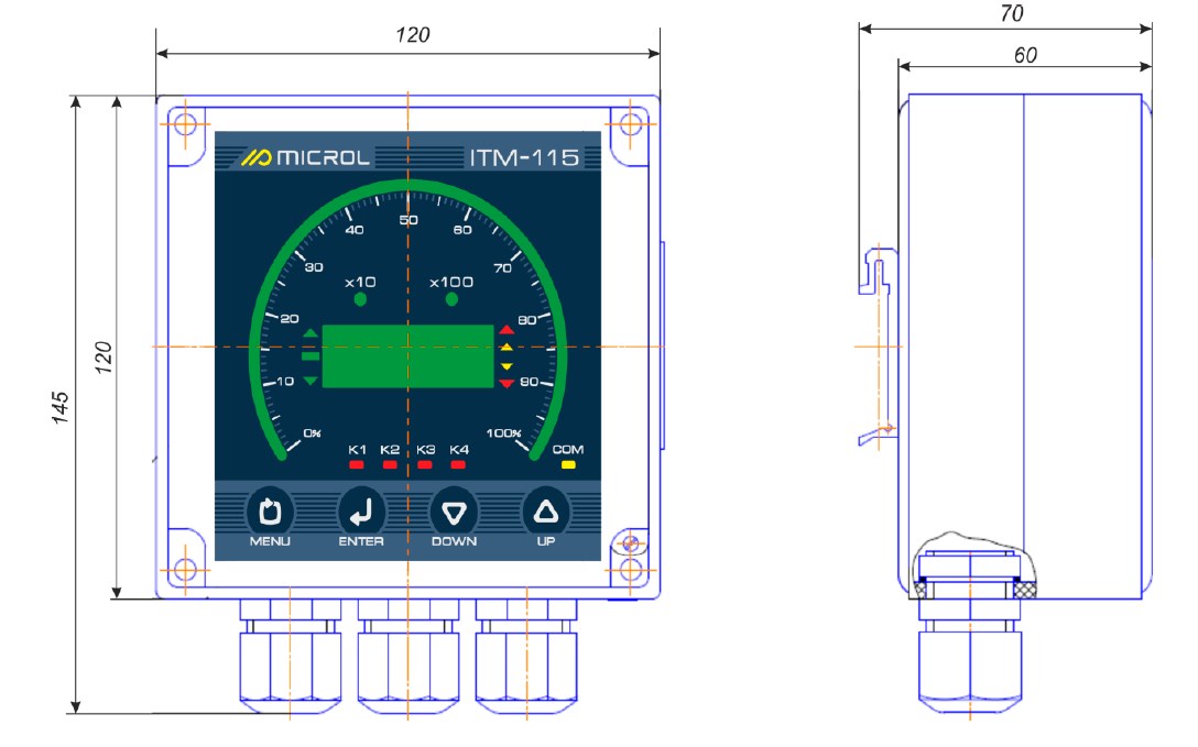 Схема габаритных размеров индикатора ИТМ-115Т