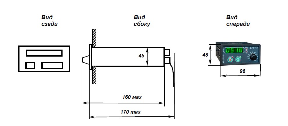 Схема габаритных размеров блока ручного управления БРУ-17