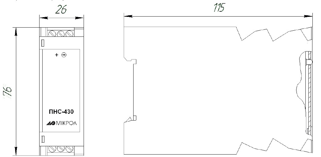 Схема габаритных размеров преобразователи ПНС-430