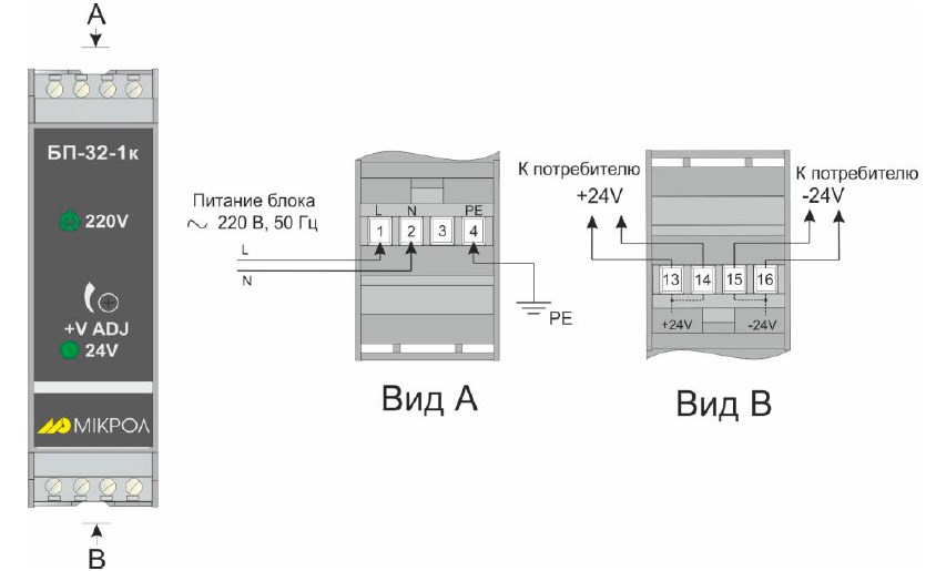 Схема внешних соединений БП-32-1к