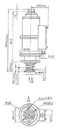 Рис.1. Габариты электромагнита ЭМ-69 с сальниковым вводом (способ крепления 1)